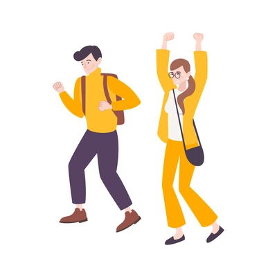 Kids hobby flat composition with characters of happy dancing teenagers vector illustration