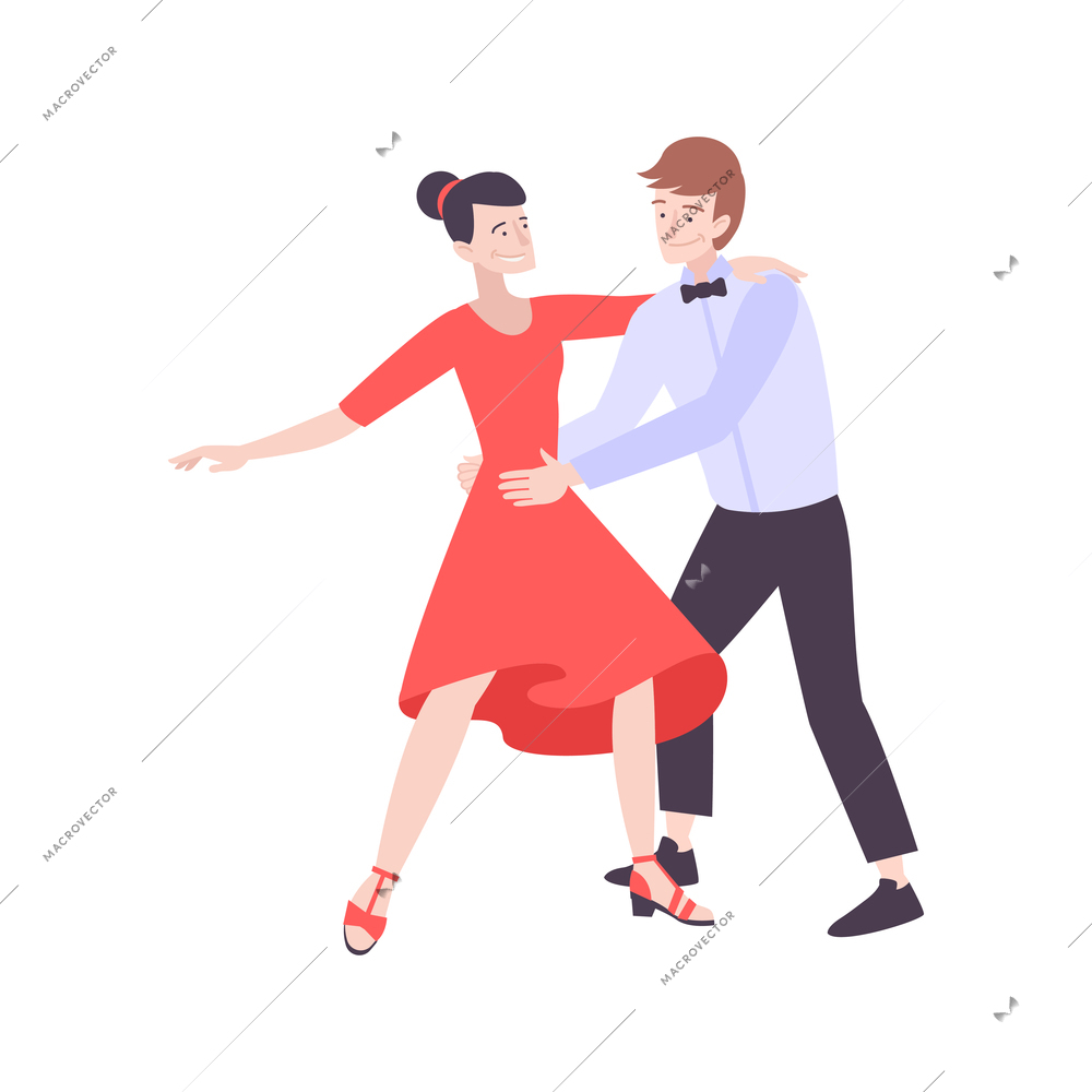 Kids hobby flat composition with characters of teenage girl and boy in dance couple vector illustration