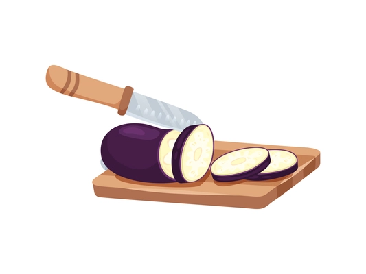 Sliced vegetables composition with view of sliced purple cabbage on wooden carving board with knife vector illustration