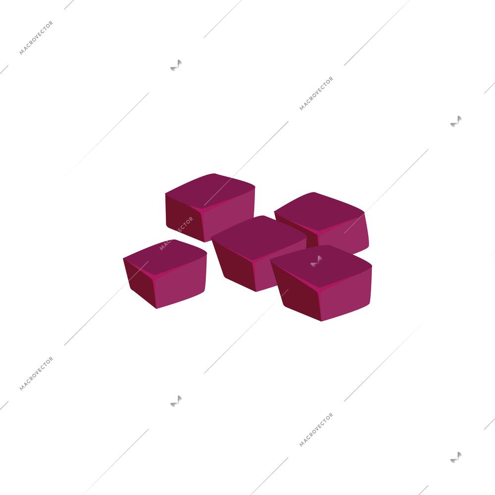 Sliced vegetables composition with flat isolated image of beet root cut into cubes vector illustration