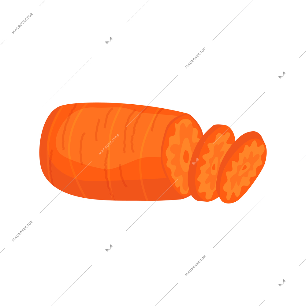 Sliced vegetables composition with flat isolated image of half carrot with slices vector illustration