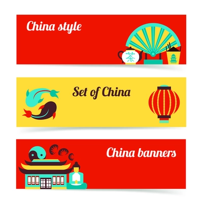 China style travel horizontal banners set isolated vector illustration