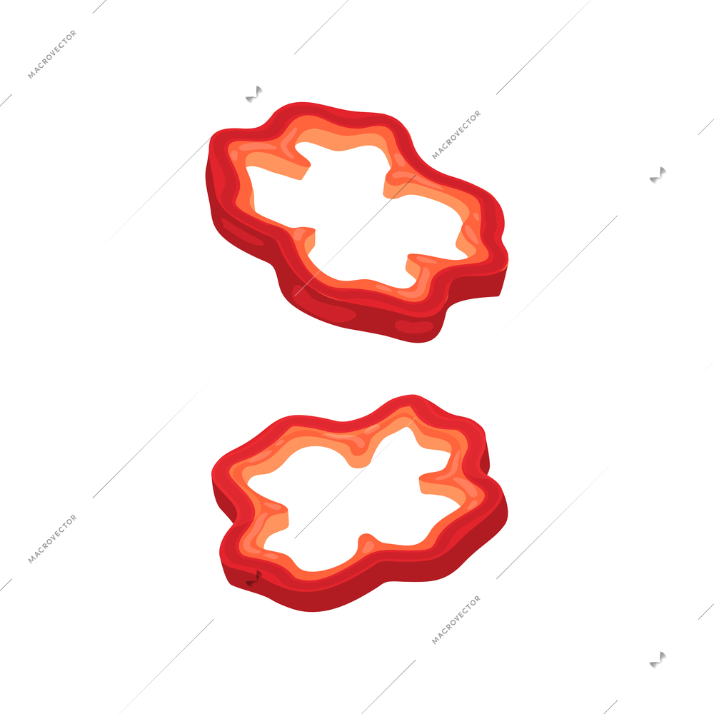 Sliced vegetables composition with flat isolated image of flying slices of pepper vector illustration