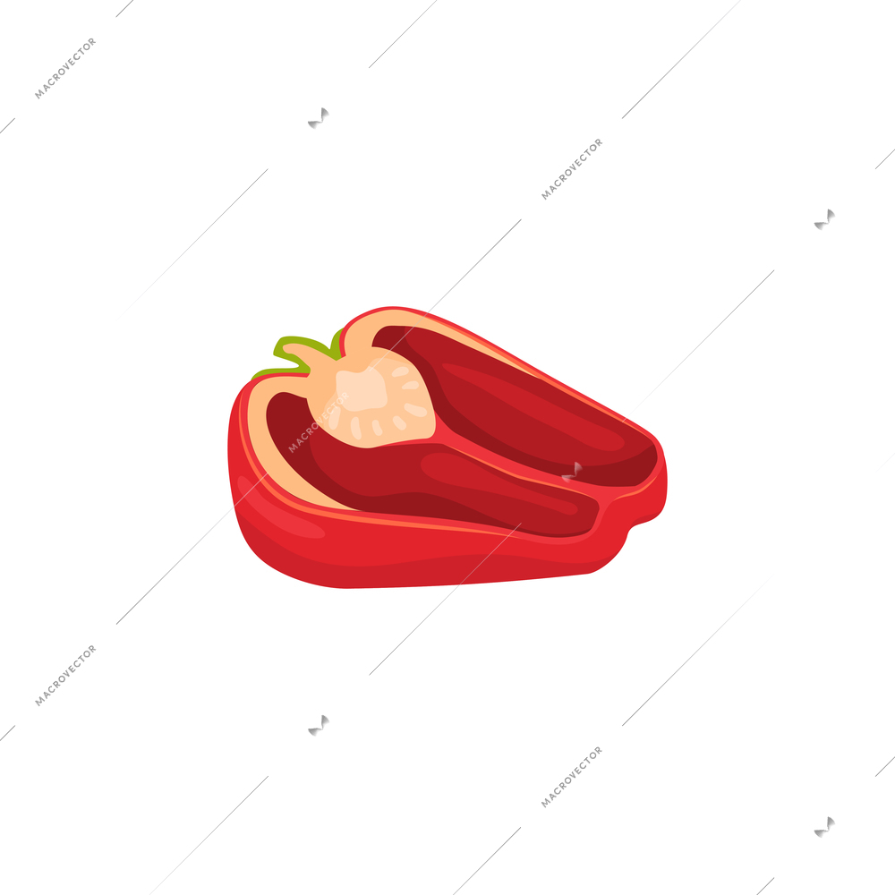 Sliced vegetables composition with flat isolated image of half pepper cut through vector illustration