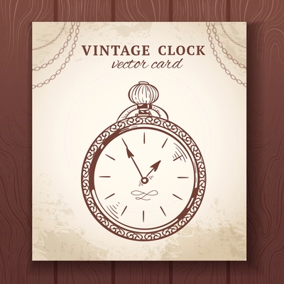 Old vintage retro sketch pocket watch  paper card vector illustration