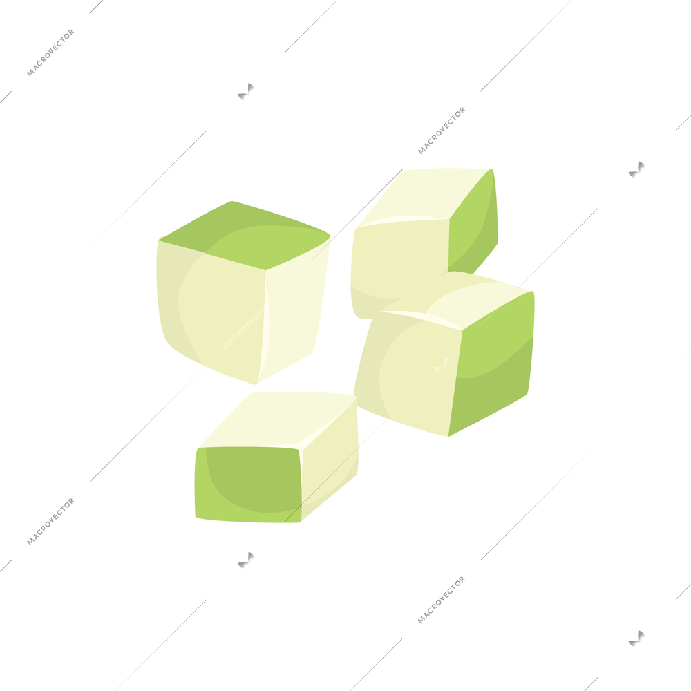 Sliced vegetables composition with flat isolated image of green cabbage cut into cubes vector illustration