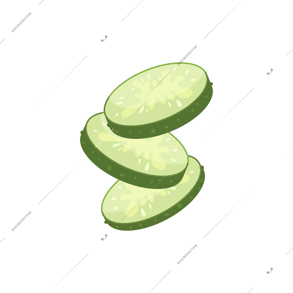 Sliced vegetables composition with flat isolated image of flying cucumber slices vector illustration