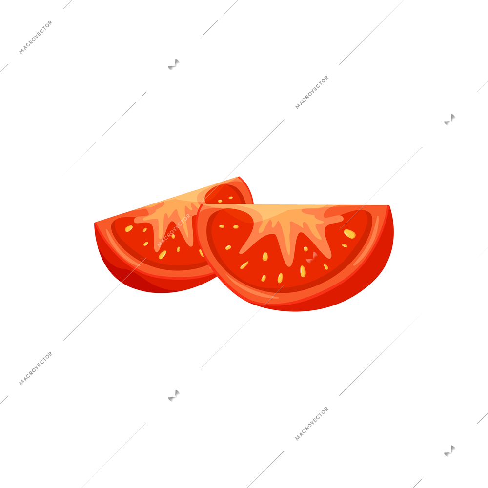 Sliced vegetables composition with flat isolated image of sliced tomato vector illustration