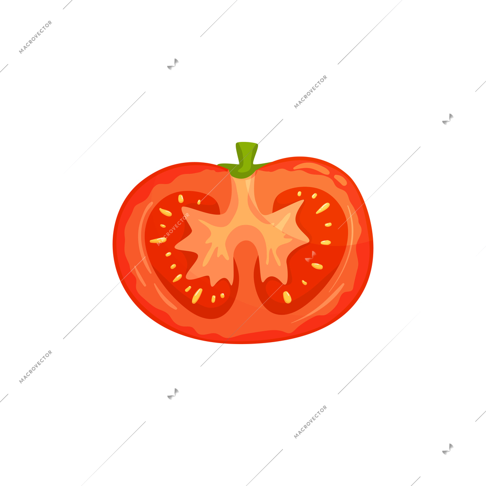 Sliced vegetables composition with flat isolated image of half tomato front view vector illustration
