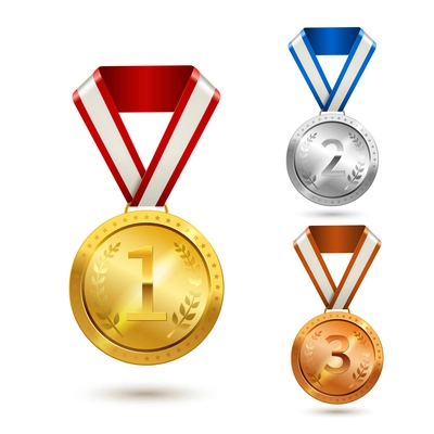 Gold silver and bronze medal awards isolated vector illustration