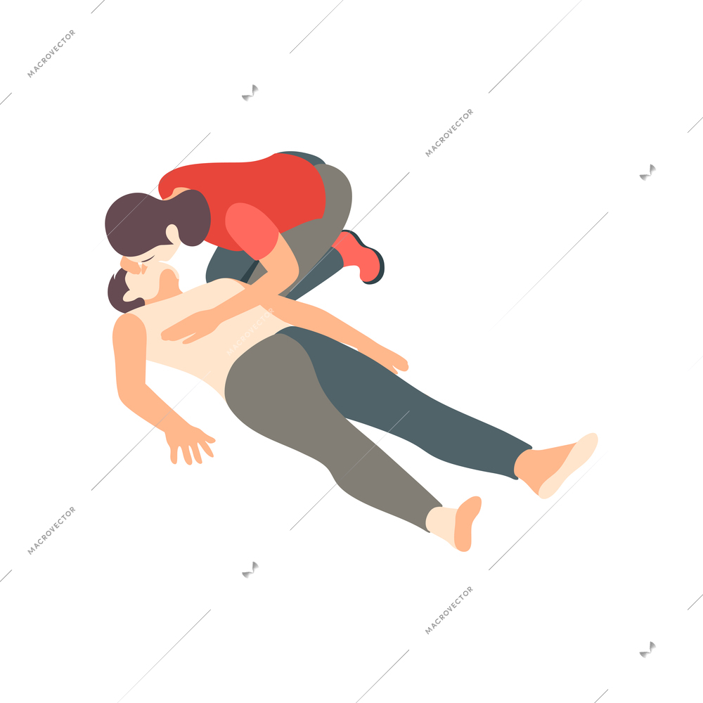 First aid steps isometric composition with view of mouth to mouth resescitation process vector illustration