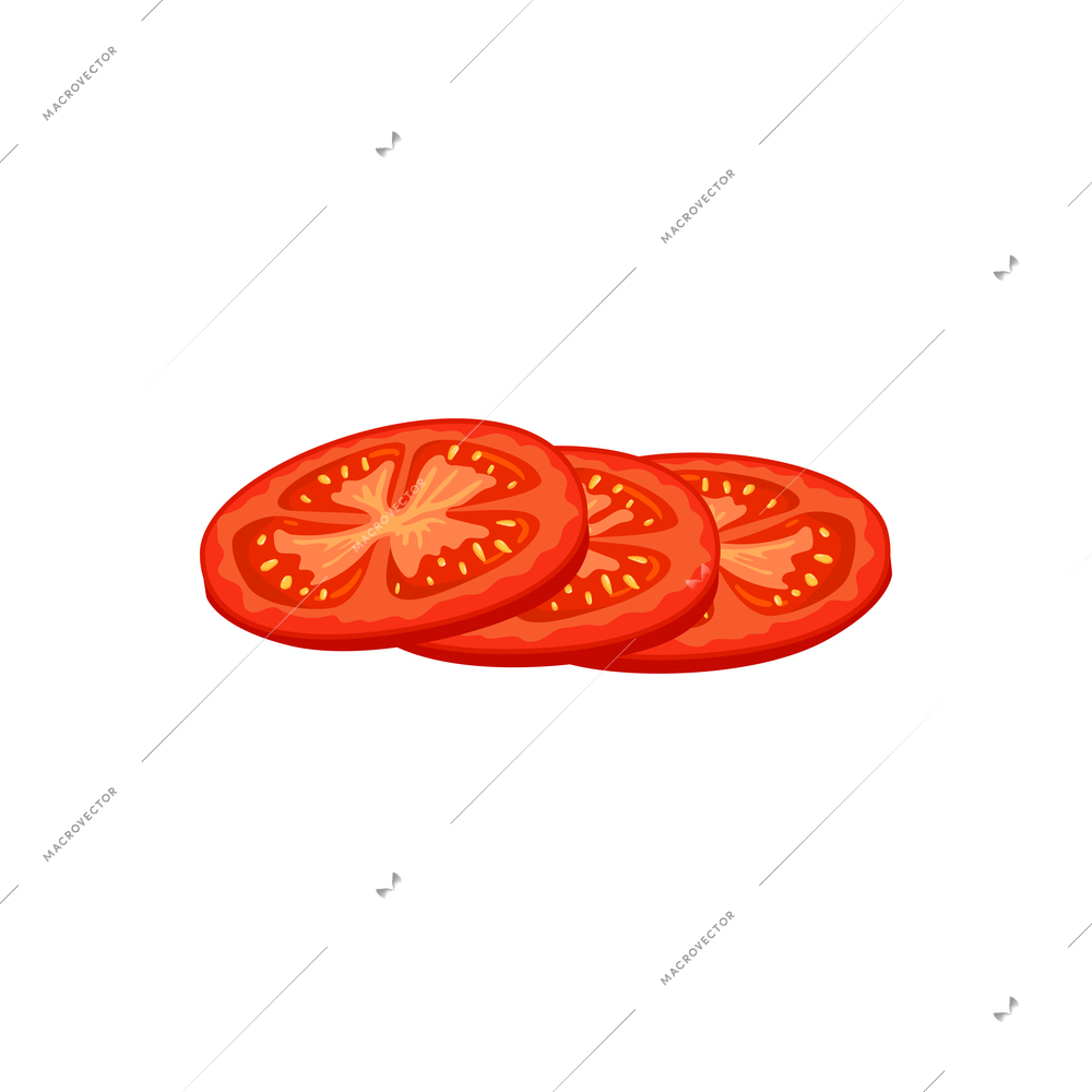 Sliced vegetables composition with flat isolated image of slices of tomato vector illustration