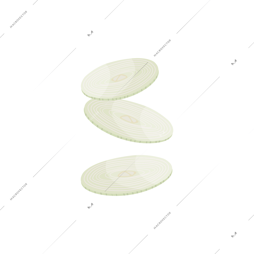 Sliced vegetables composition with flat isolated image of flying slices of onion vector illustration