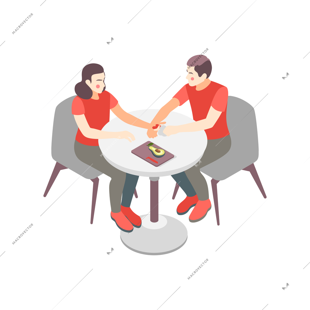 First aid steps isometric composition with human characters sitting at table with avocado vector illustration