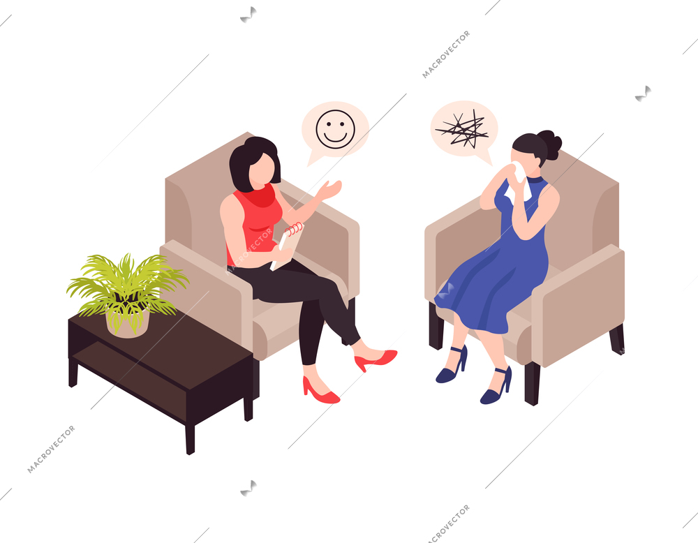 Psychologist psychiatrist isometric composition with stress behavior mental problems treatment session vector illustration