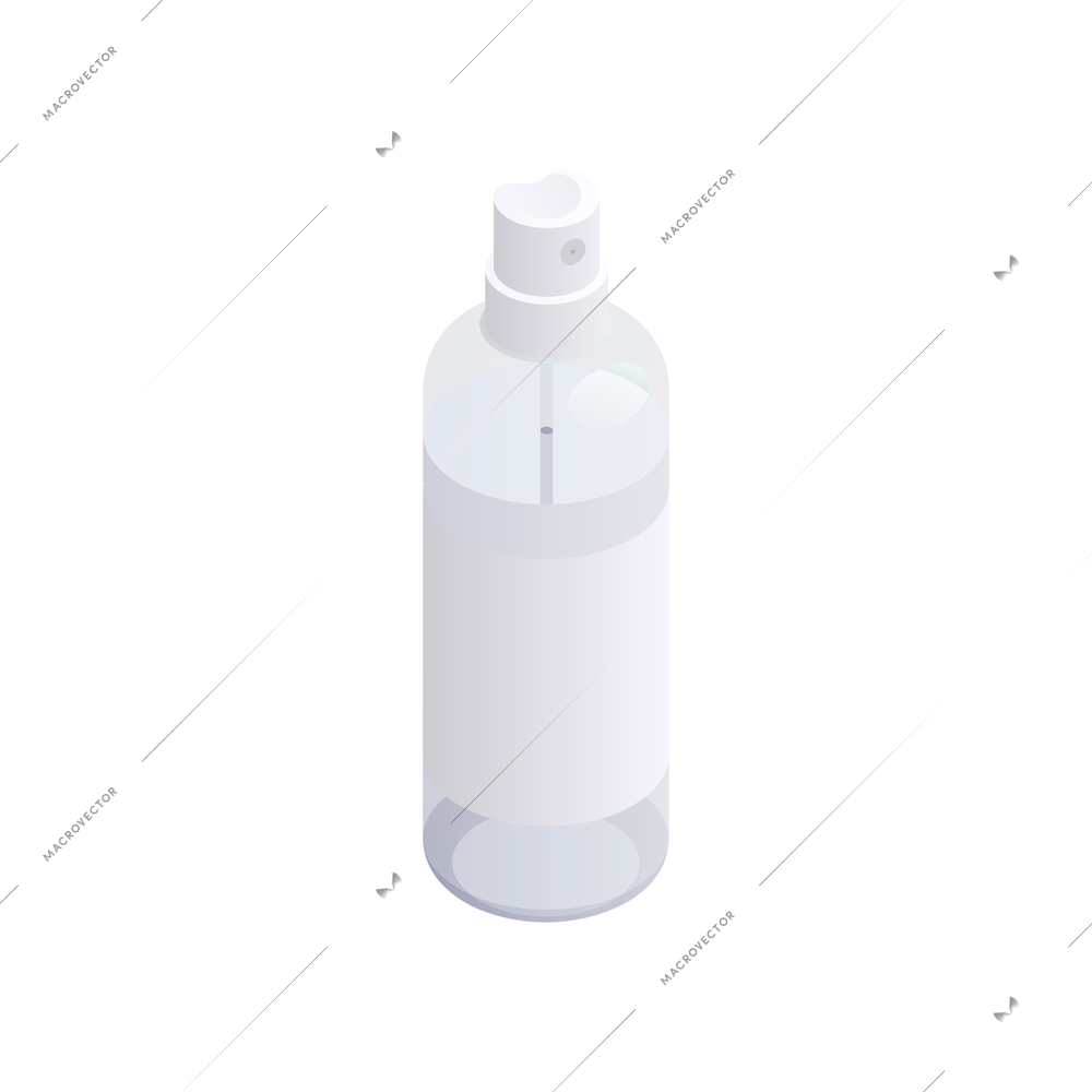 Sanitizing isometric composition with isolated image of plastic bottle with sprayer cap and liquid vector illustration