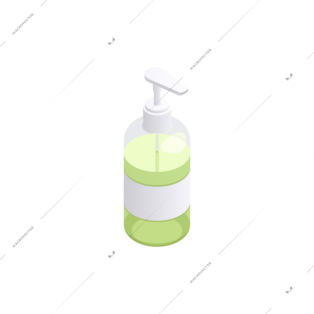 Sanitizing isometric composition with isolated image of liquid soap in plastic bottle with dispenser vector illustration