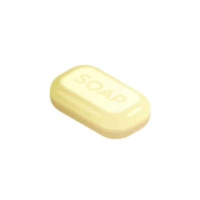 Sanitizing isometric composition with isolated image of piece of solid soap vector illustration