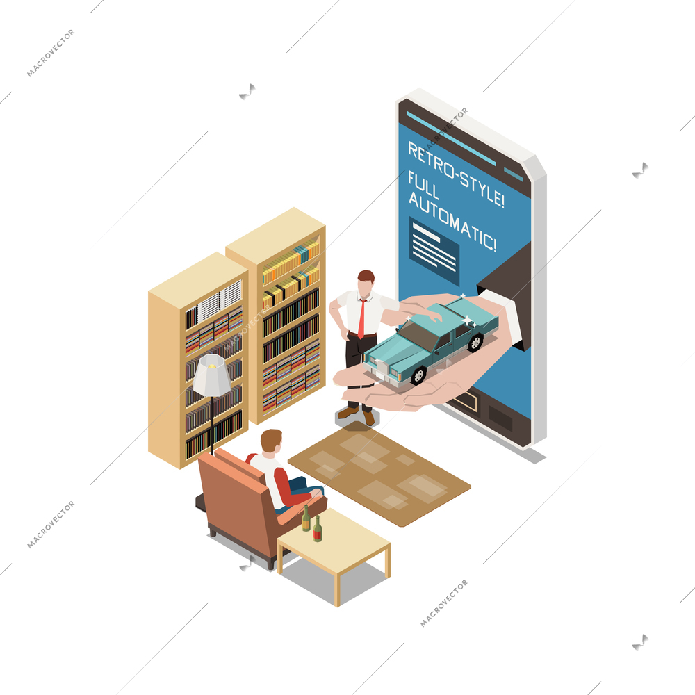 Online presentation remote work composition with smartphone and man talking with client at home vector illustration