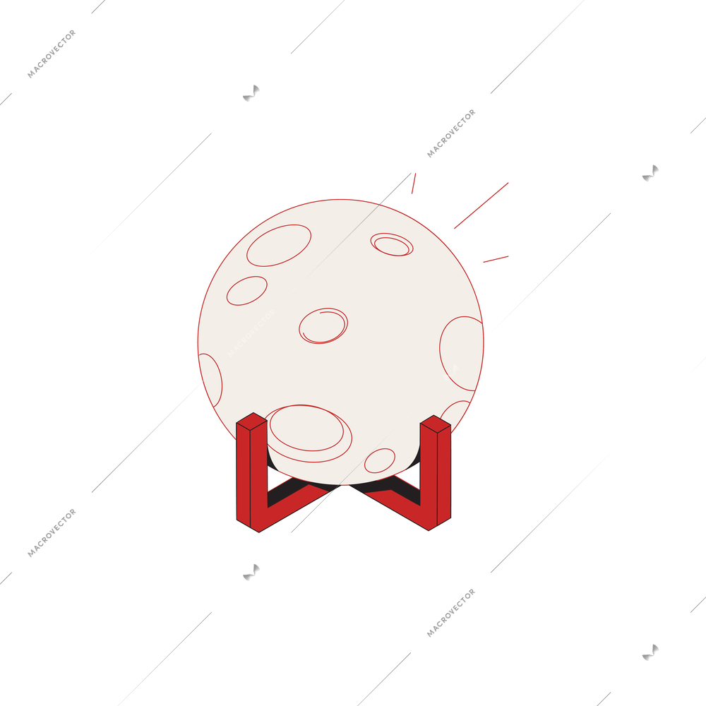 Sleep goods isometric icons composition with isolated image of moon shaped alarm clock on stand vector illustration