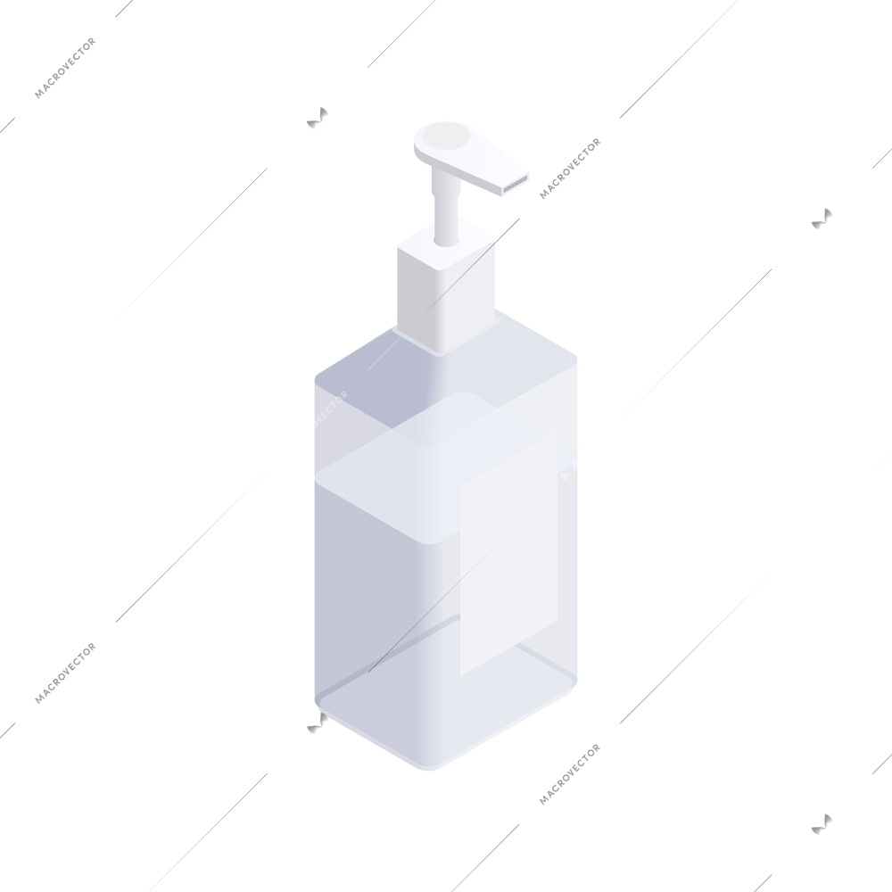 Sanitizing isometric composition with isolated image of dispenser bottle with liquid soap vector illustration