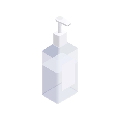 Sanitizing isometric composition with isolated image of dispenser bottle with liquid soap vector illustration