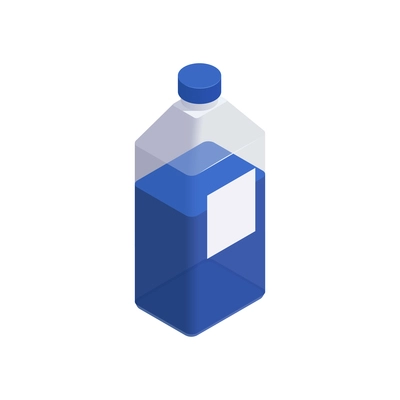 Sanitizing isometric composition with isolated image of transparent bottle with blue liquid agent vector illustration