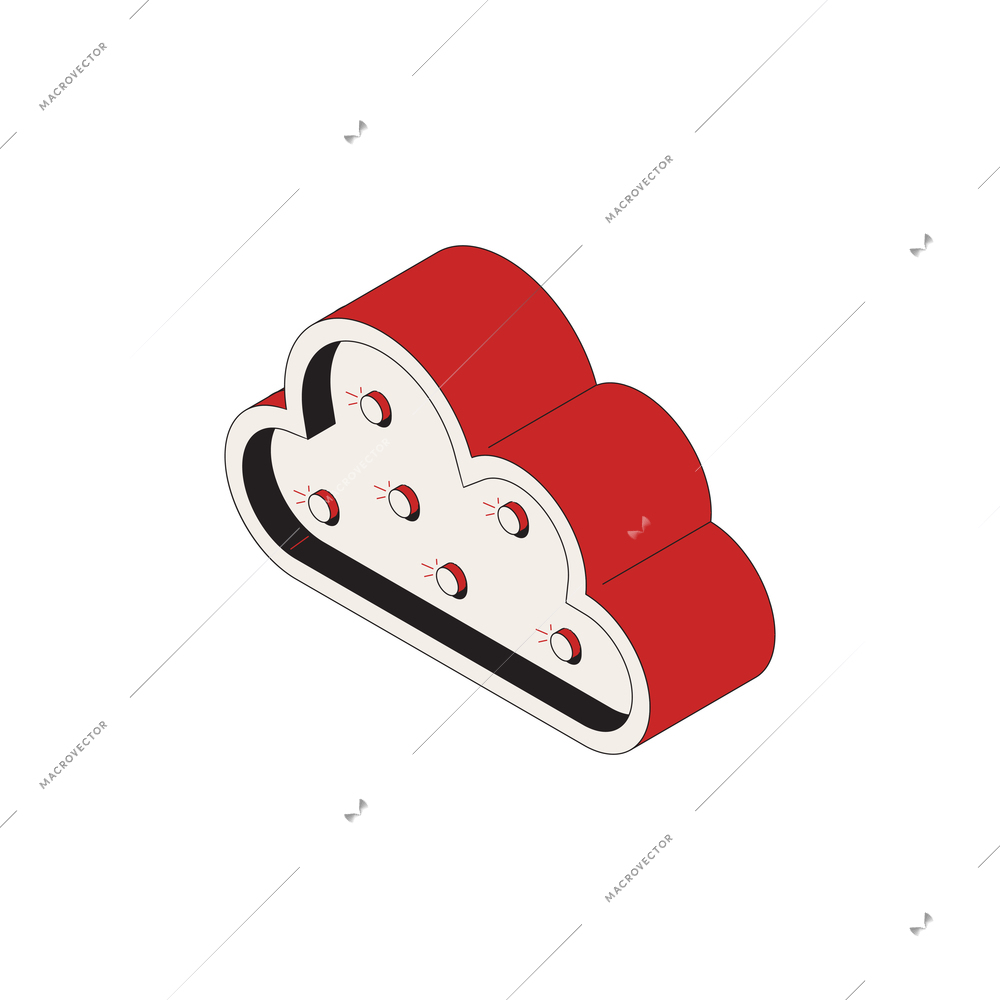 Sleep goods isometric icons composition with isolated image of extruded cloud vector illustration