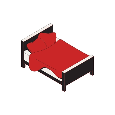 Sleep goods isometric icons composition with isolated image of double bed with linen vector illustration