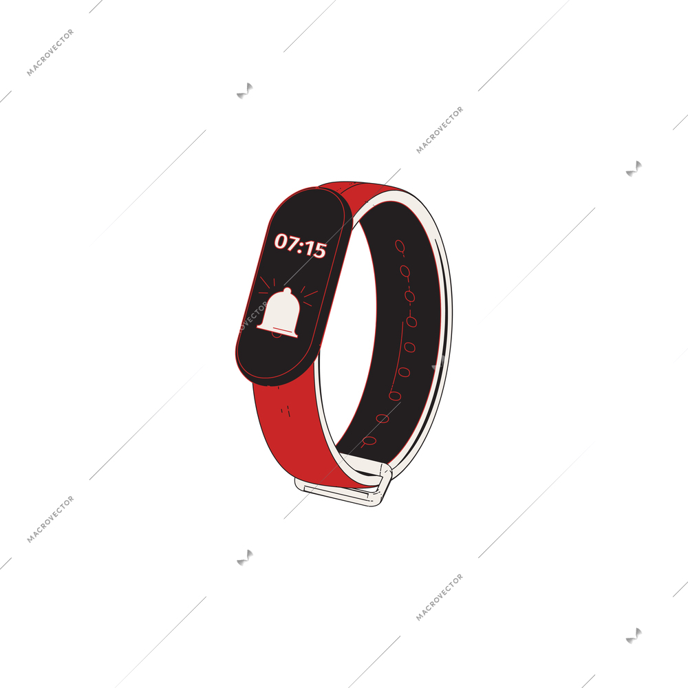 Sleep goods isometric icons composition with isolated image of bracelet digital gadget with alarm clock vector illustration