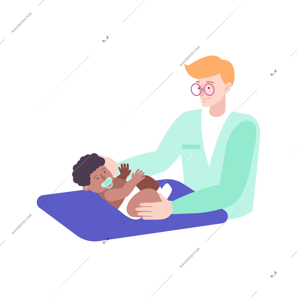 Pediatric checkup composition with character of doctor examining small baby vector illustration