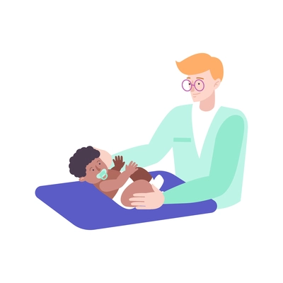 Pediatric checkup composition with character of doctor examining small baby vector illustration