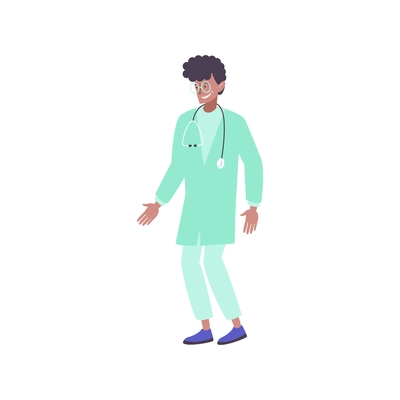 Pediatric checkup composition with isolated character of black person wearing doctors uniform vector illustration