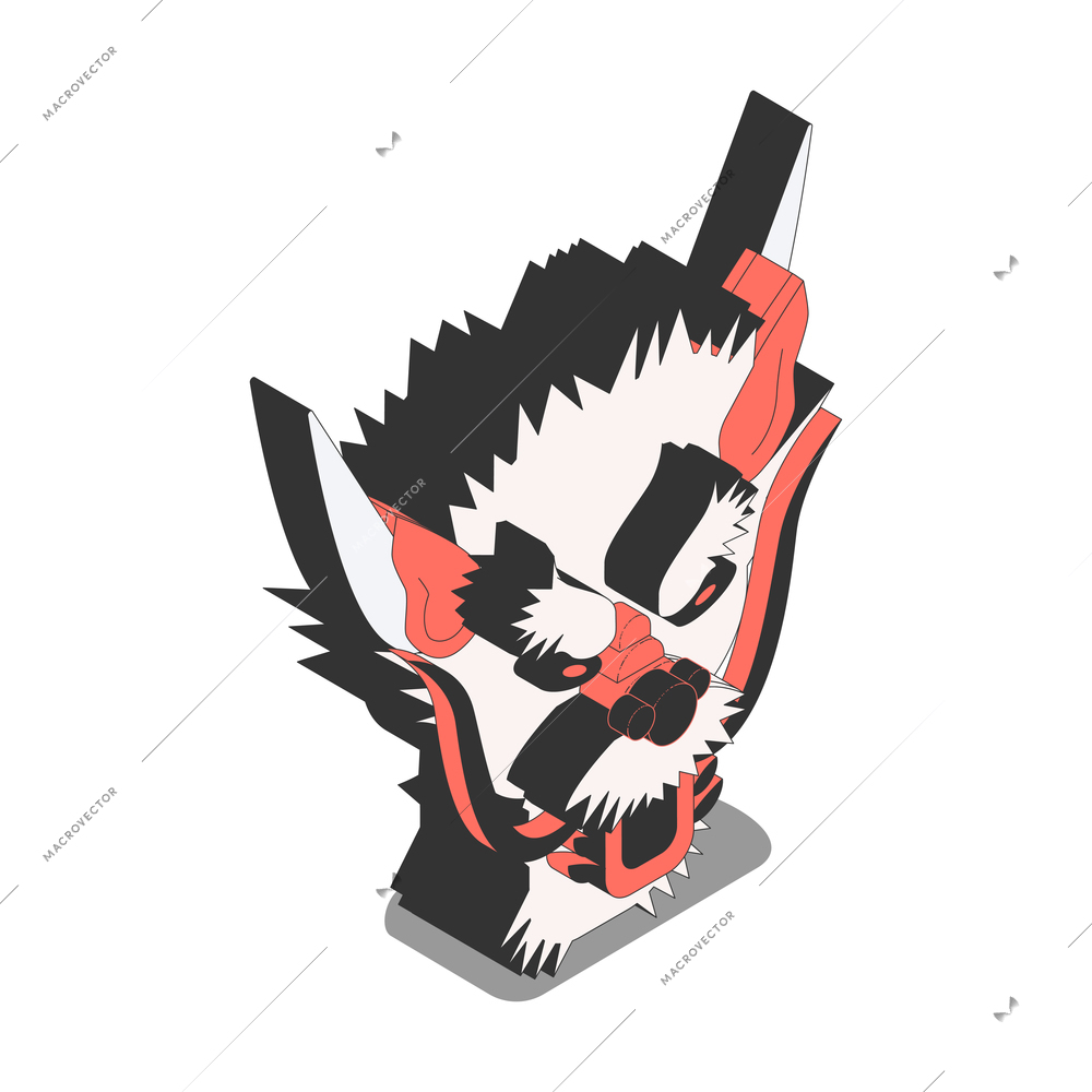 Chinese culture traditions symbols isometric composition with devils head on pedestal vector illustration