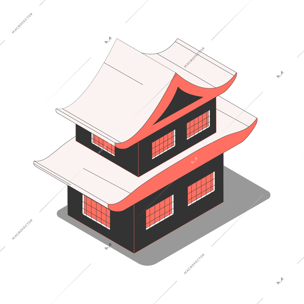 Chinese culture traditions symbols isometric composition with two-storey living house vector illustration