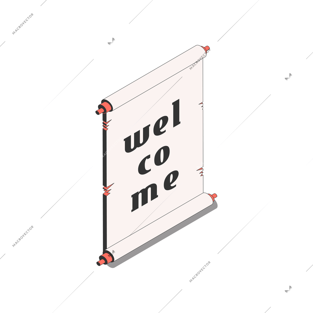 Chinese culture traditions symbols isometric composition with isolated image of welcome signboard vector illustration