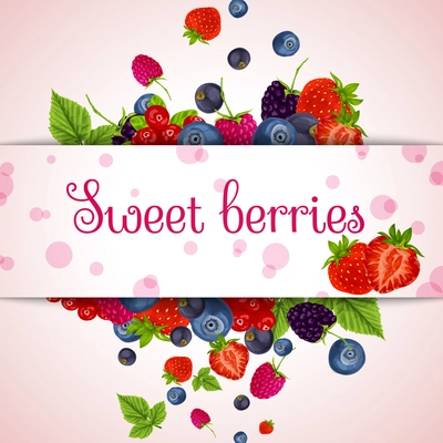 Natural organic sweet fresh berries paper card vector illustration