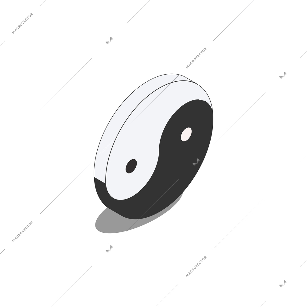 Chinese culture traditions symbols isometric composition with yin and yang round symbol vector illustration