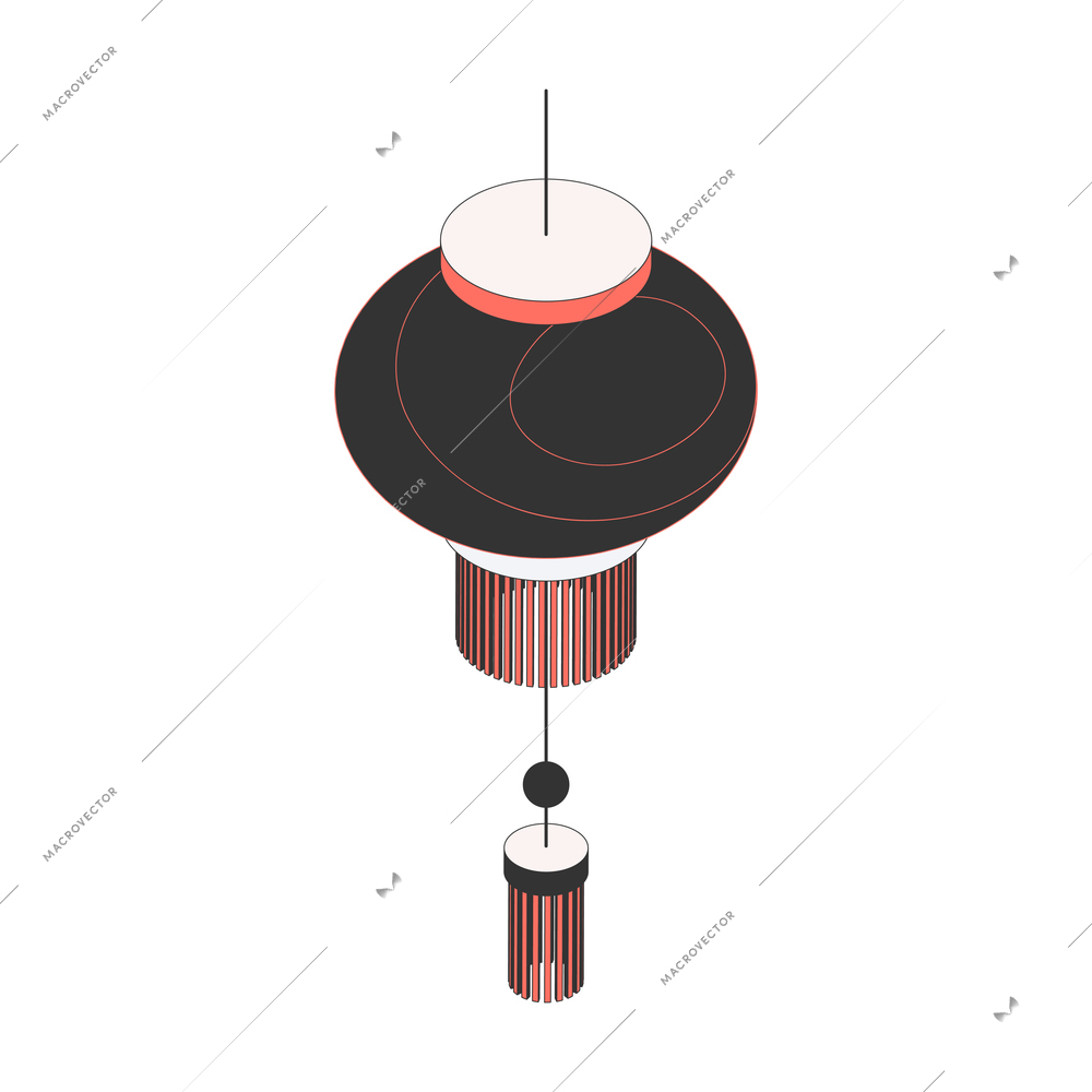 Chinese culture traditions symbols isometric composition with hanging lantern for decoration vector illustration