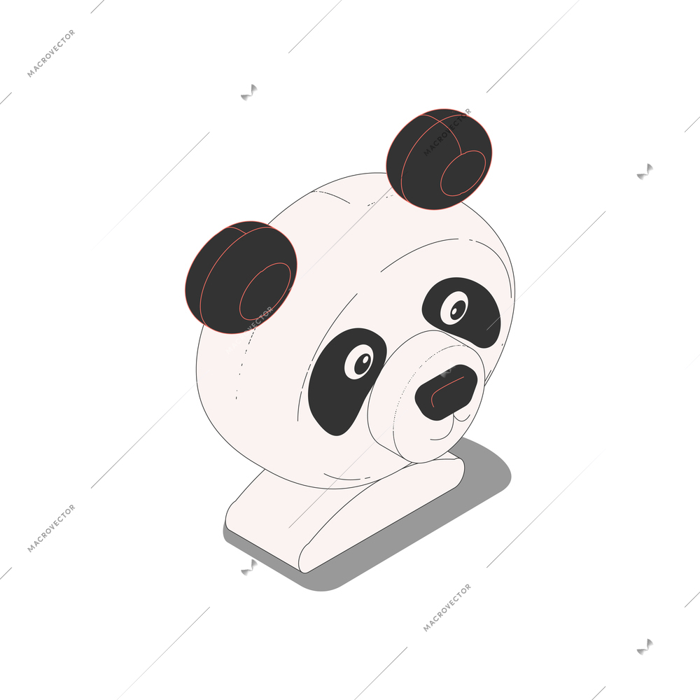 Chinese culture traditions symbols isometric composition with panda bear head on pedestal vector illustration