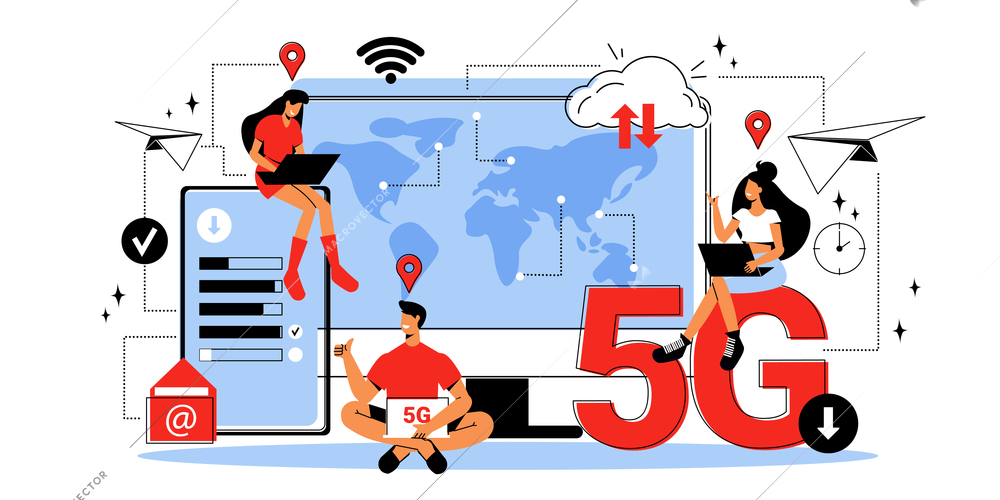 People from different countries using 5g wireless internet flat vector illustration
