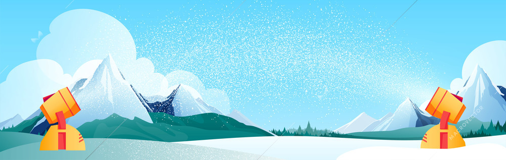 Ski resort background with slope equipment symbols flat vector illustration