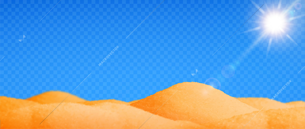 Desert realistic landscape background with sand and sun transparent vector illustration