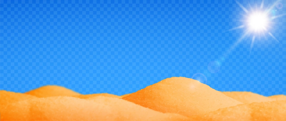 Desert realistic landscape background with sand and sun transparent vector illustration