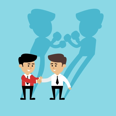 Business competition concept with people handshake and boxing shadow scene vector illustration