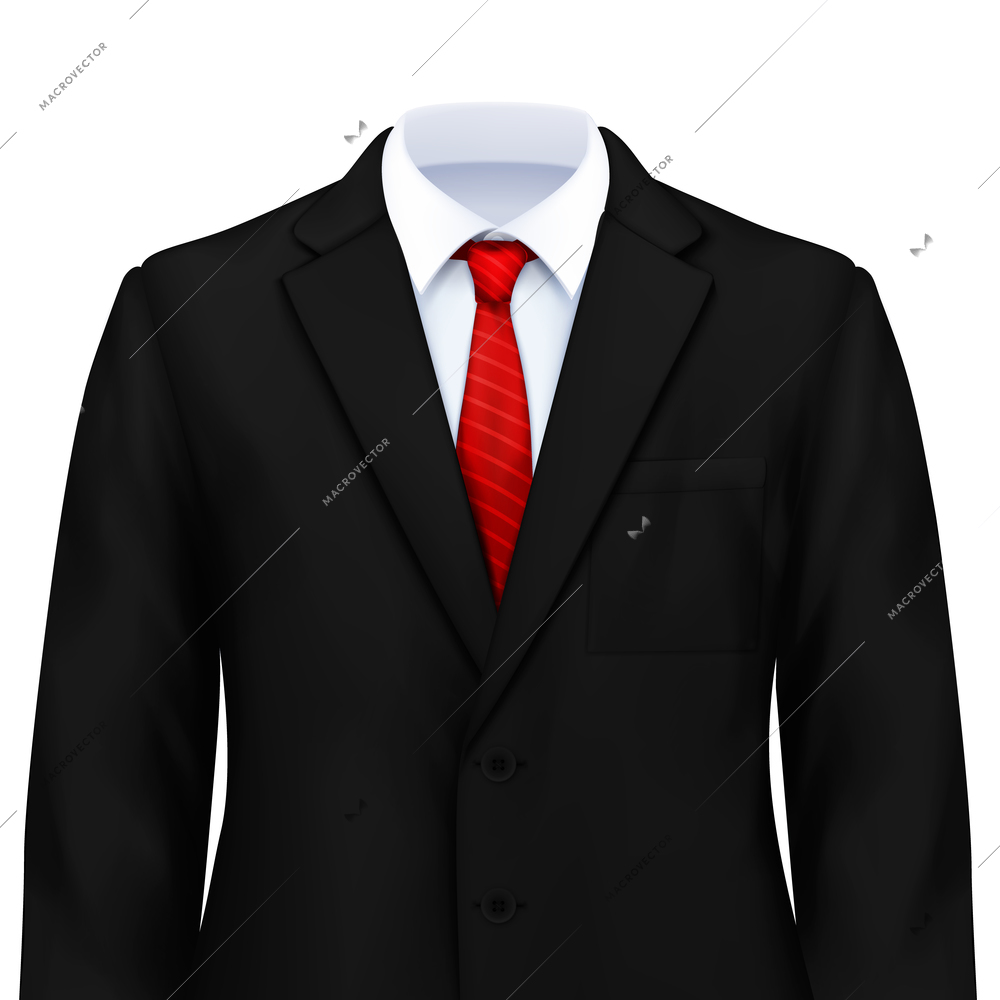 Mans suit realistic composition with isolated image of smart costume with white shirt tie and jacket vector illustration