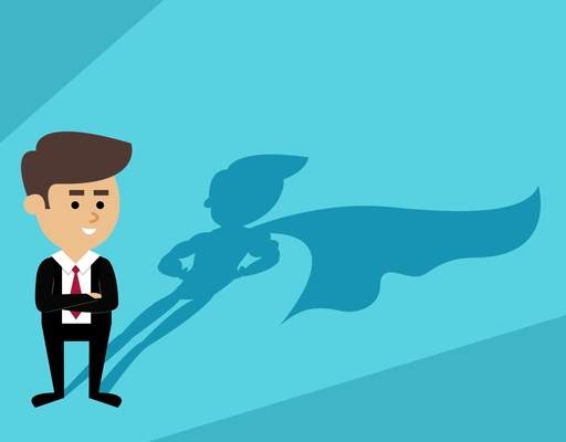 Businessman with superhero cape shadow scene vector illustration