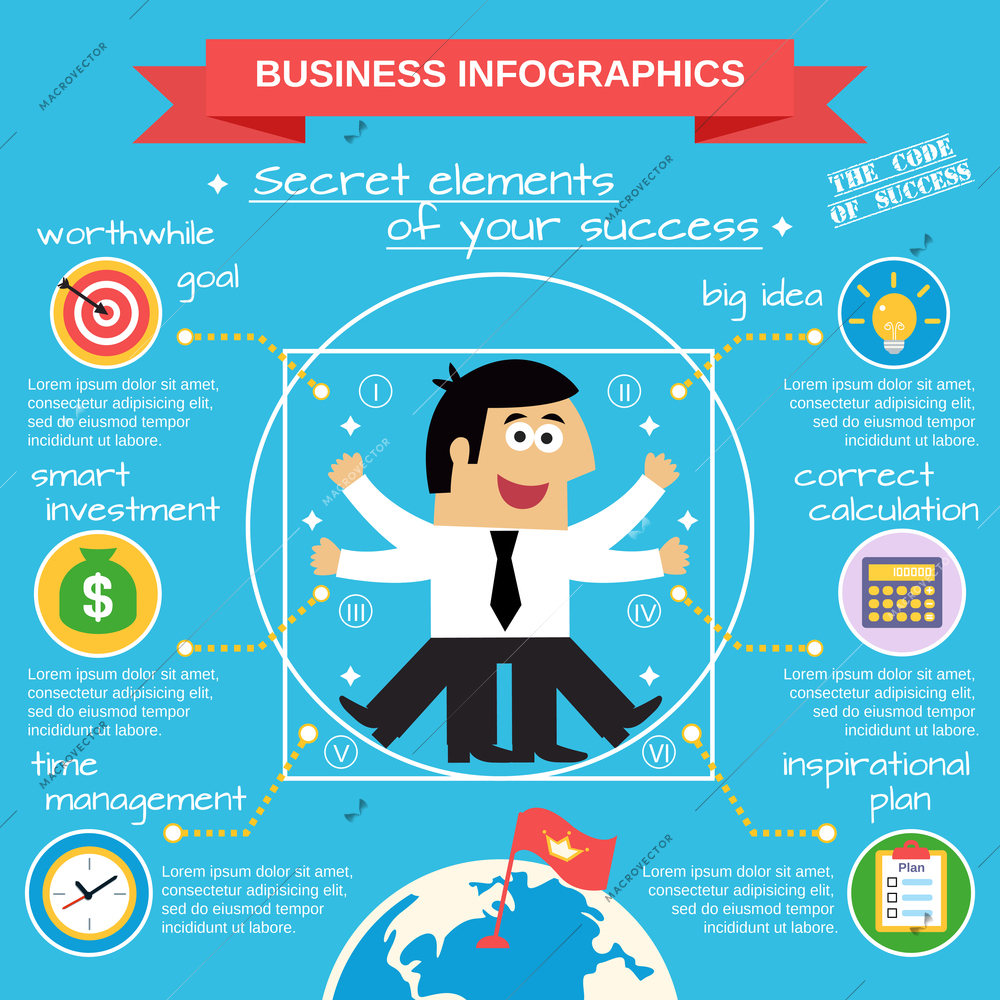 Business life infographic set with employee and infochart elements vector illustration