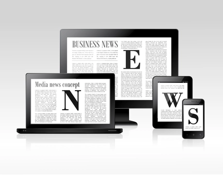 Media business news concept with pc laptop tablet smartphone vector illustration