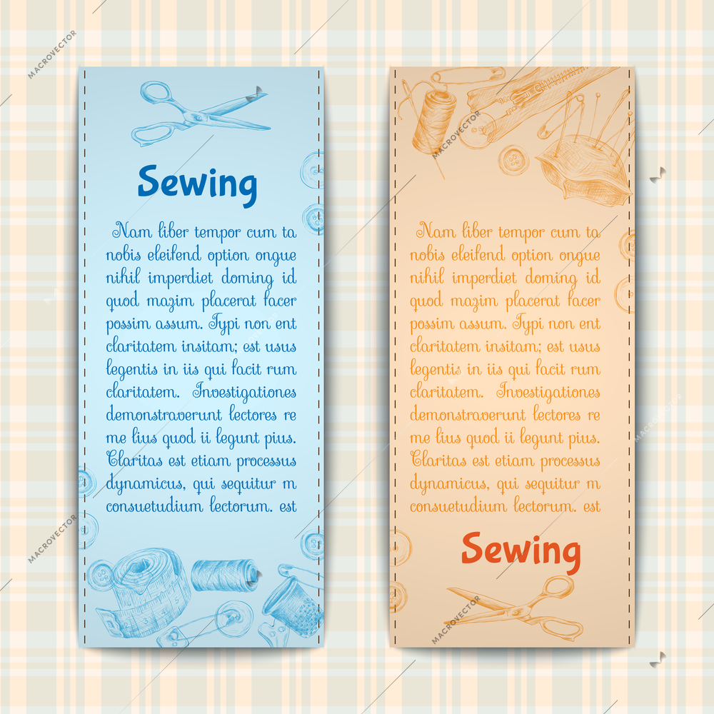 Sewing and needlework accessories sketch vertical banners set isolated vector illustration